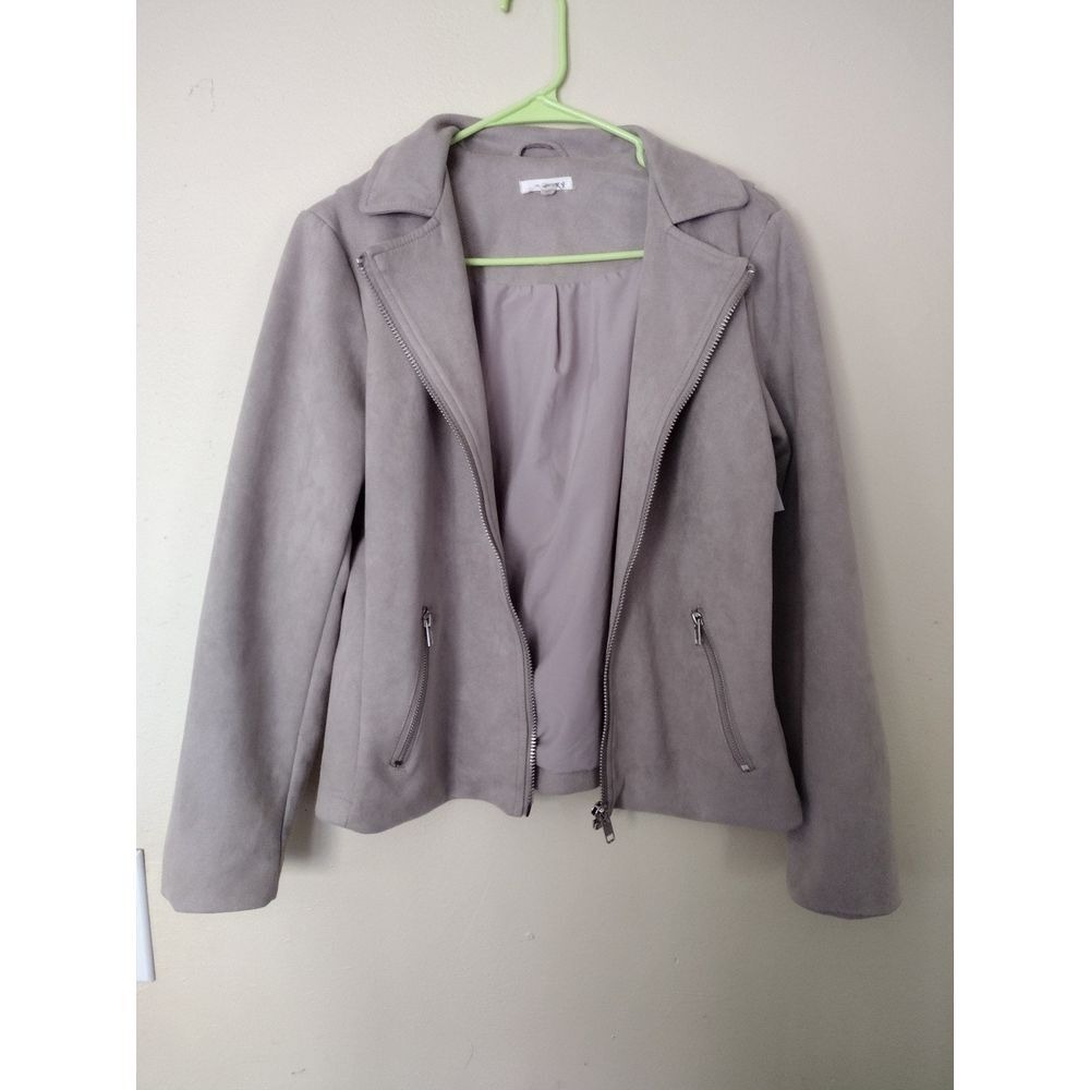 Maurices Faux Suede Moto Jacket Light Gray Zip Front Women's Size S‎